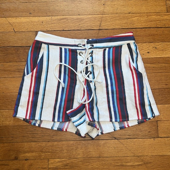 Lost + Wander Azul Stripe Lace High-Waist Shorts, size Small - Picture 2 of 12